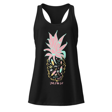 Women’s Pineapple SUP Fitted Racerback Tank Top soft breathable jersey with pineapple SUP graphic, scoop neck and racerback silhouette.