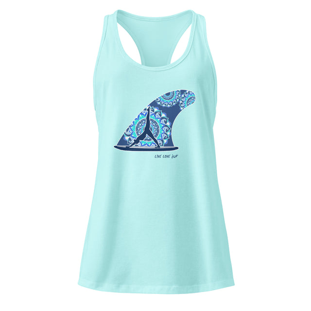Women’s SUP Yoga Print Fitted Racerback Tank – soft breathable jersey, scoop neck, racerback, self-binding seams.