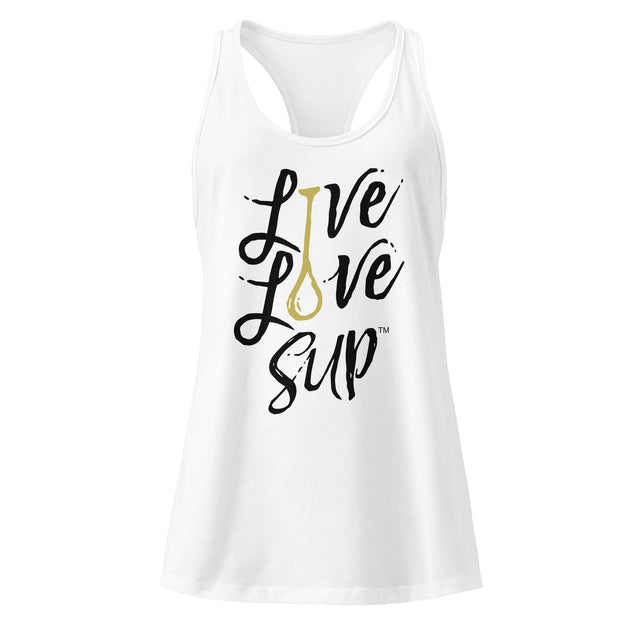 Gold women’s SUP Paddle fitted racerback tank top—soft, breathable, lightweight