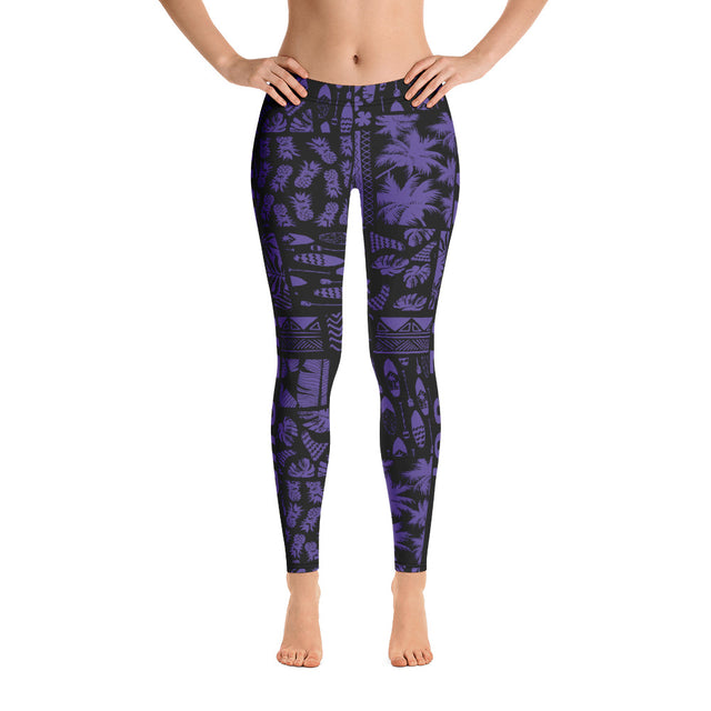 SUP Hawaiian Lifestyle Purple Paddle Surf Leggings  4-Way Stretch Performance Activewear