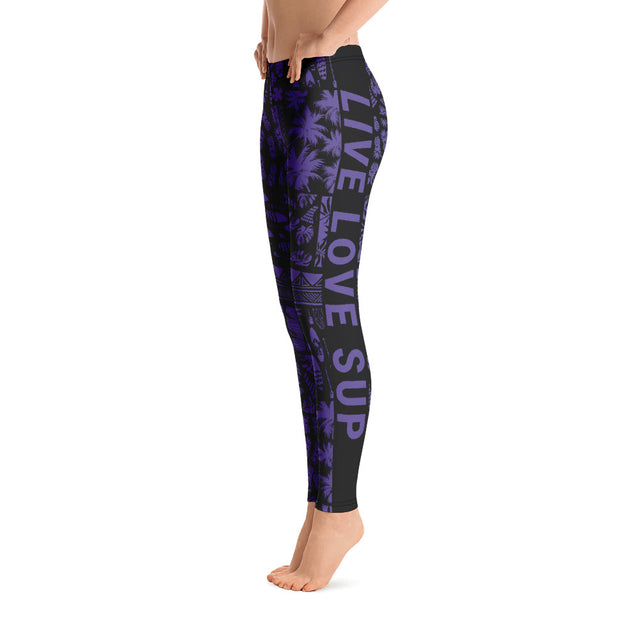 SUP Hawaiian Lifestyle Purple Paddle Surf Leggings  4-Way Stretch Performance Activewear