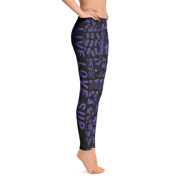 SUP Hawaiian Lifestyle Purple Paddle Surf Leggings  4-Way Stretch Performance Activewear