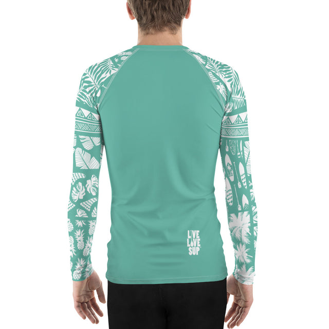 Men’s Hawaiian Lifestyle Green Rash Guard UPF 38–40 Sun Protection | Long-Sleeve Performance Swim Shirt