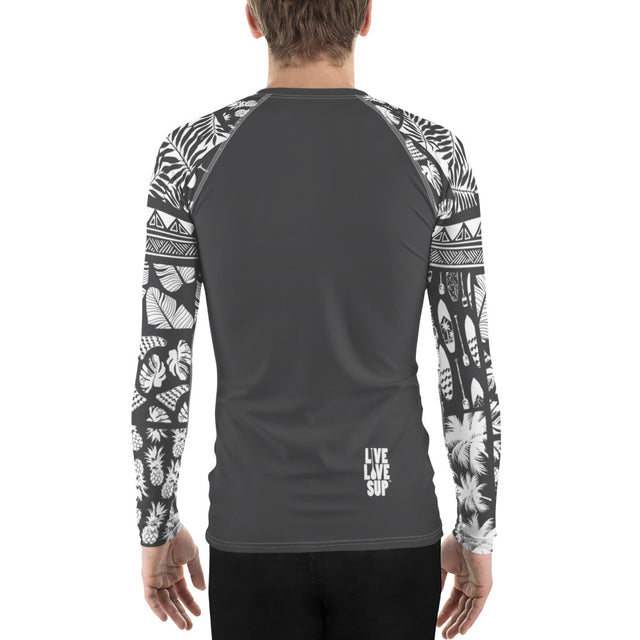 Men’s Hawaiian Lifestyle Grey Rash Guard – UPF 40 Sun Protection Performance Swim Shirt