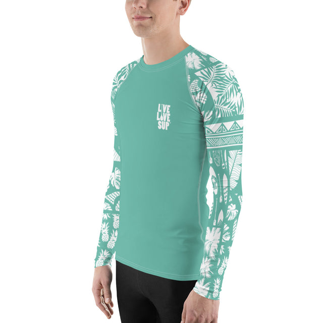 Men’s Hawaiian Lifestyle Green Rash Guard UPF 38–40 Sun Protection | Long-Sleeve Performance Swim Shirt