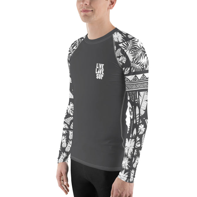 Men’s Hawaiian Lifestyle Grey Rash Guard – UPF 40 Sun Protection Performance Swim Shirt