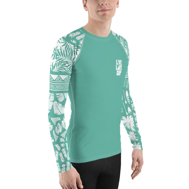 Men’s Hawaiian Lifestyle Green Rash Guard UPF 38–40 Sun Protection | Long-Sleeve Performance Swim Shirt
