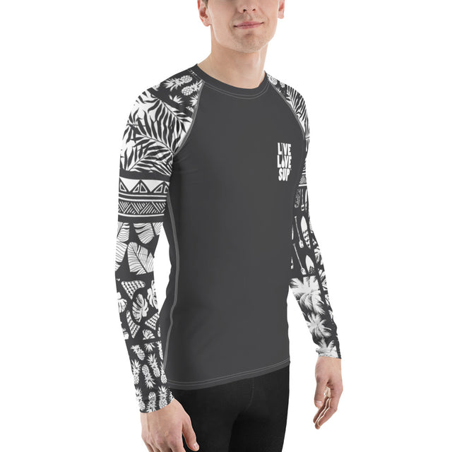 Men’s Hawaiian Lifestyle Grey Rash Guard – UPF 40 Sun Protection Performance Swim Shirt
