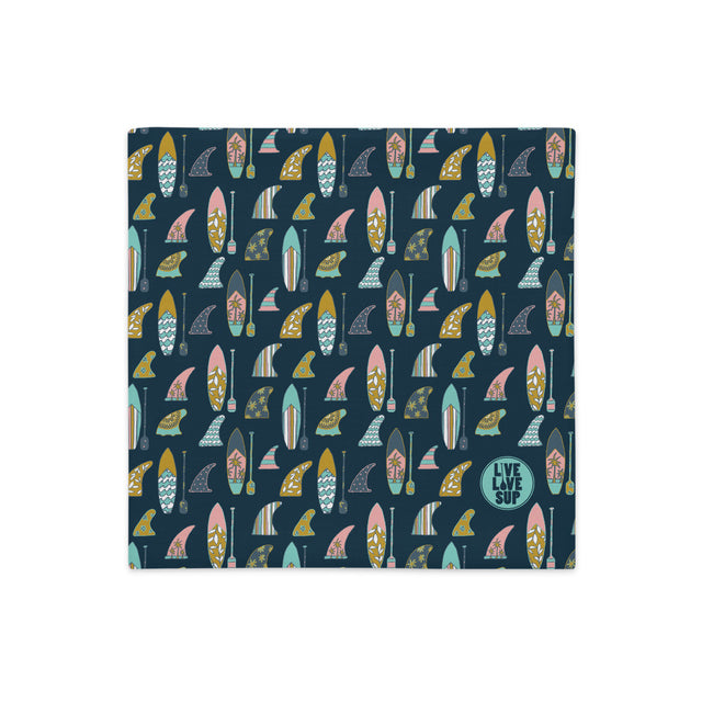 Hand-Drawn Board & Paddle Print Stand Up Paddle Premium Navy Pillow Case – 18×18 Linen-Feel Cover()()