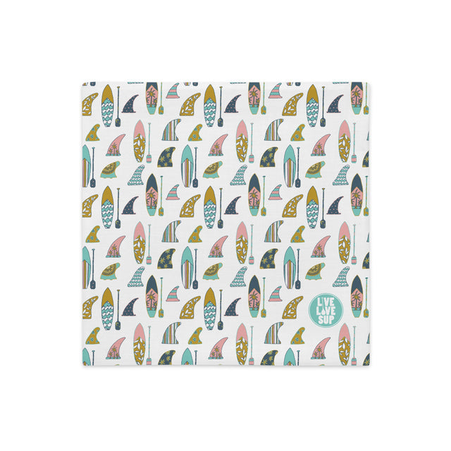 Hand-Drawn Board & Paddle Print Stand Up Paddle Premium Navy Pillow Case – 18×18 Linen-Feel Cover