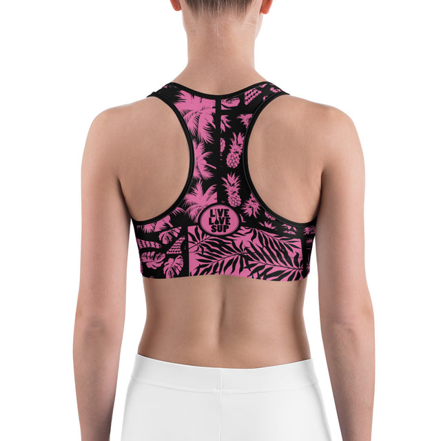 Women’s SUP Hawaiian Black & Pink Sports Bra – Supportive Moisture-Wicking Activewear | LIVE LOVE SUP