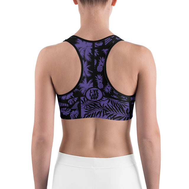 Women’s SUP Hawaiian Black & Purple Sports Bra – Supportive Activewear | LIVE LOVE SUP
