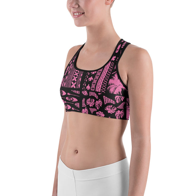 Women’s SUP Hawaiian Black & Pink Sports Bra – Supportive Moisture-Wicking Activewear | LIVE LOVE SUP