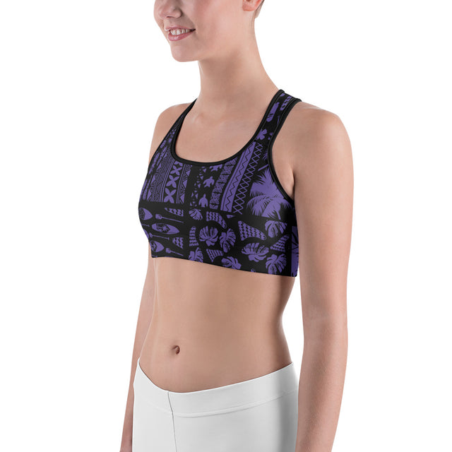 Women’s SUP Hawaiian Black & Purple Sports Bra – Supportive Activewear | LIVE LOVE SUP