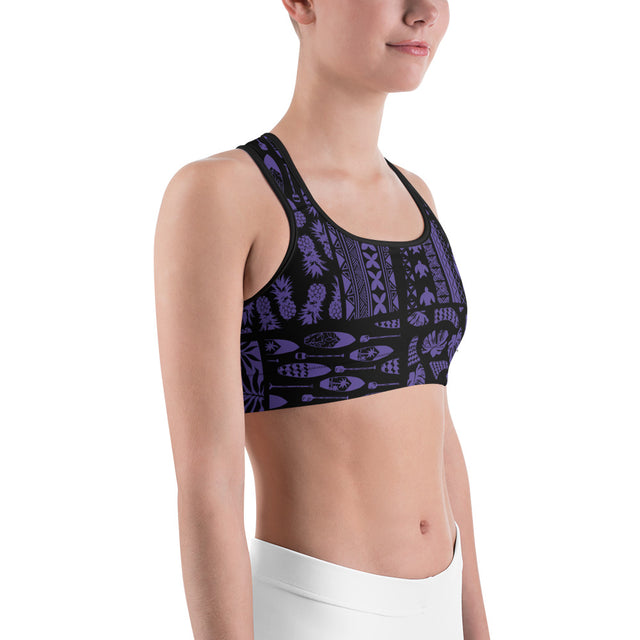 Women’s SUP Hawaiian Black & Purple Sports Bra – Supportive Activewear | LIVE LOVE SUP