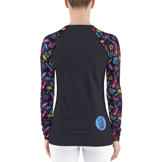 Women's Live Love SUP Board and Paddle Pattern Rashguard – UPF40 Long-Sleeve Activewear