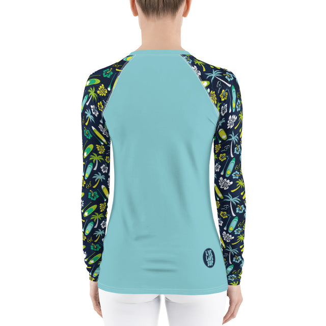 Women's Live Love SUP Board and Paddle Pattern Rashguard – UPF40 Long-Sleeve Activewear()()