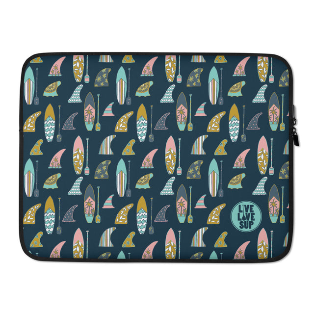 SUP Hand-Drawn Board & Paddle Navy Laptop Sleeve – Neoprene Case for 13" & 15" Laptops | LIVE LOVE SUP