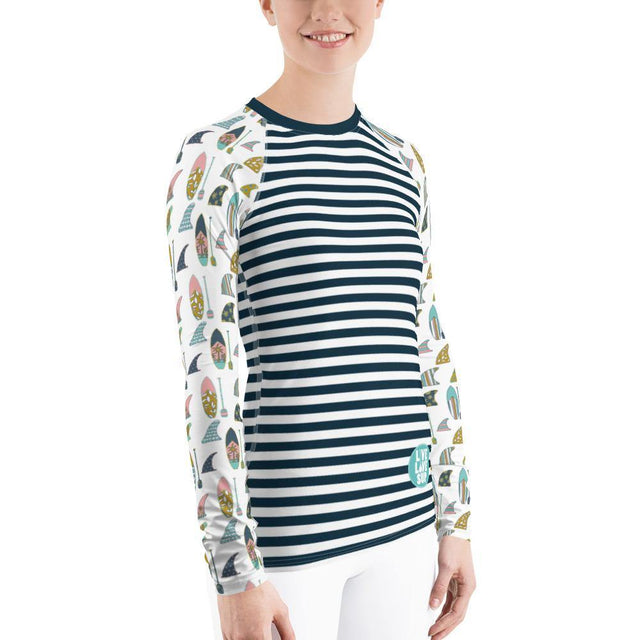 Women's Navy Striped Stand Up Paddle Board Rashguard - SUP Apparel - LIVE LOVE SUP