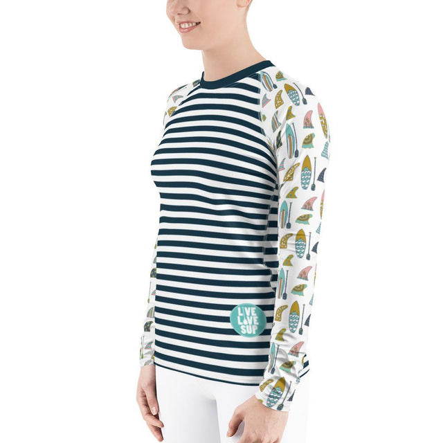 Women's Navy Striped Stand Up Paddle Board Rashguard - SUP Apparel - LIVE LOVE SUP