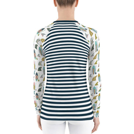 Women's Navy Striped Stand Up Paddle Board Rashguard - SUP Apparel - LIVE LOVE SUP