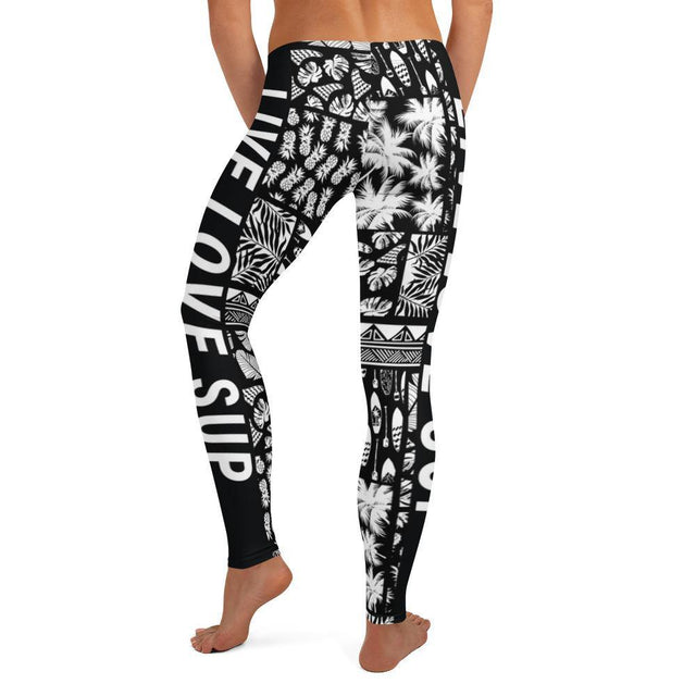 SUP Hawaiian Lifestyle Black Paddle - Surf Leggings - SUP Apparel - LIVE LOVE SUP