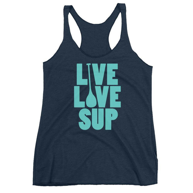 Women's Classic Full Front Turquoise Logo Racerback Tank - SUP Apparel - LIVE LOVE SUP
