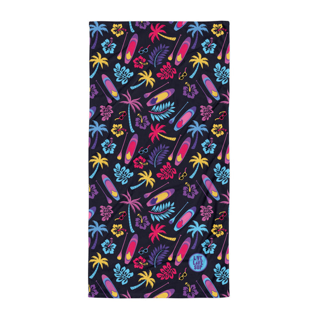 SUP Board & Paddle Design in Black Towel Premium Beach Towel for Paddleboarding Enthusiasts