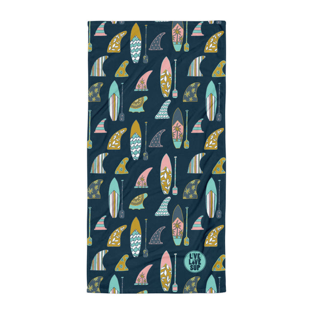 Hand Drawn Board and Paddle Design Navy SUP Towel