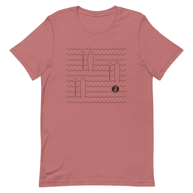Unisex premium t-shirt with “SUP WAVES” design, available in multiple colors, made from soft combed ring-spun cotton, shoulder-taped and side-seamed for structure designed for both men and women.