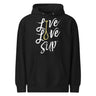 Black Unisex Handwritten SUP Logo Hoodie eco-friendly cotton-blend fleece with handwritten SUP script logo, front view.