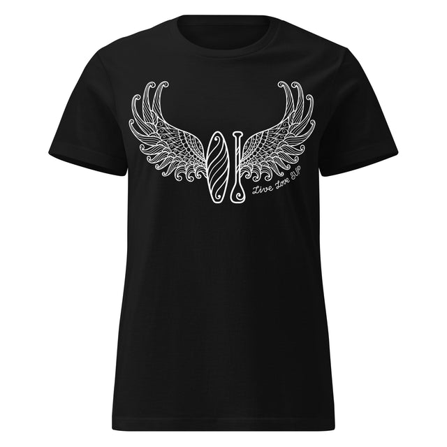 Women’s SUP Wings Classic T-Shirt in black with SUP wings graphic, semi-fitted, lightweight ring-spun cotton.