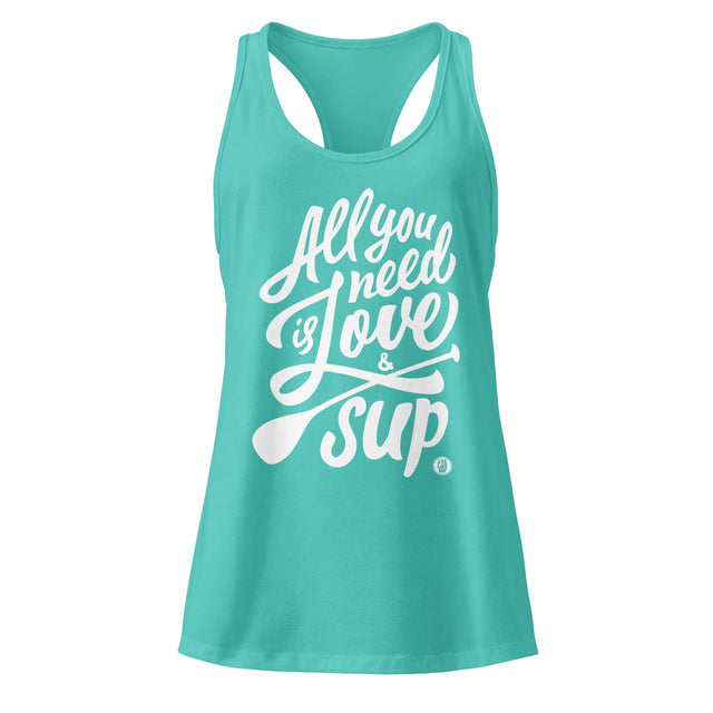 🎁 Women’s “All You Need Is SUP & Love” Fitted Racerback Tank – LIVE LOVE SUP (100% off)