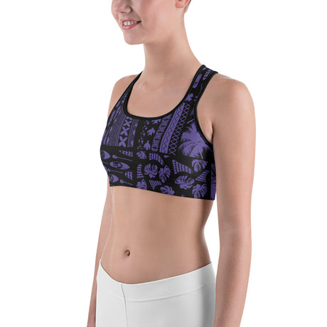 Women's SUP Paddle Hawaiian Black Purple Sports Bra
