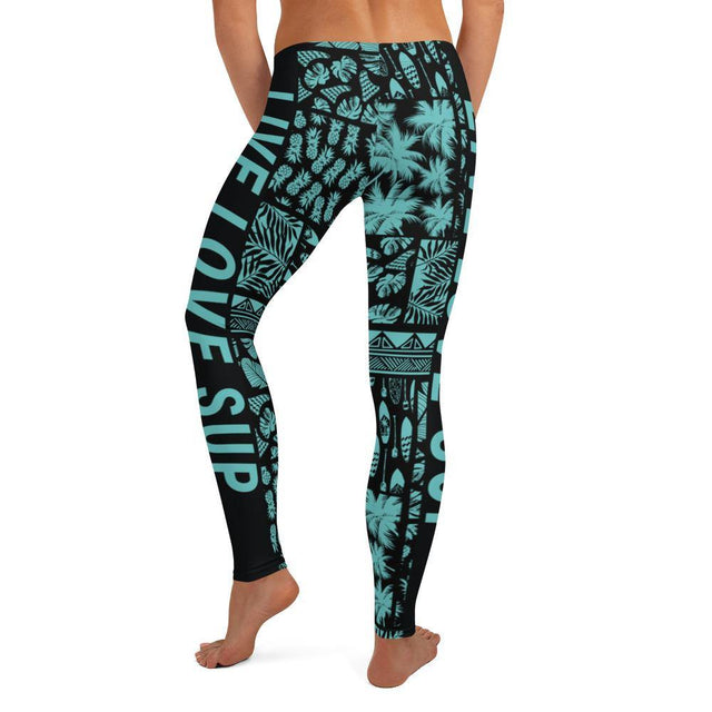 SUP Hawaiian Lifestyle Turquoise Paddle - Surf Leggings - SUP Apparel - LIVE LOVE SUP
